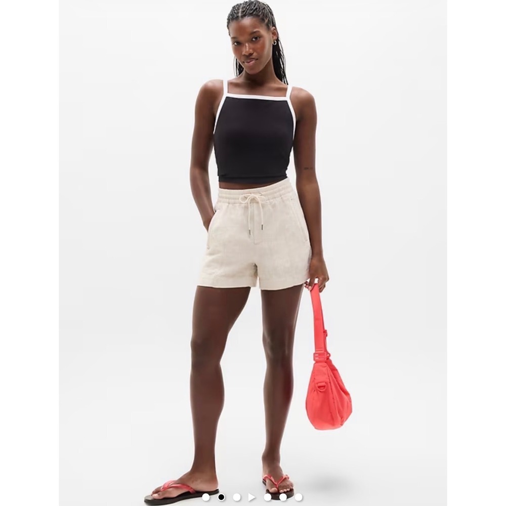 Athleta XS Retreat 100% Linen Drawstring Shorts Relaxed Fit Mid‎ Rise undyed - Picture 10 of 11